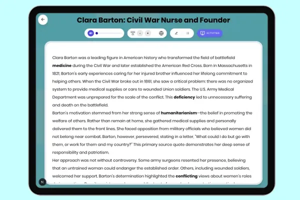 Clara Barton: Civil War Nurse and Founder - reading educational content