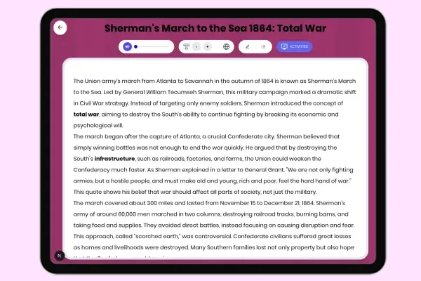 Sherman's March to Sea 1864: Total War - reading educational content