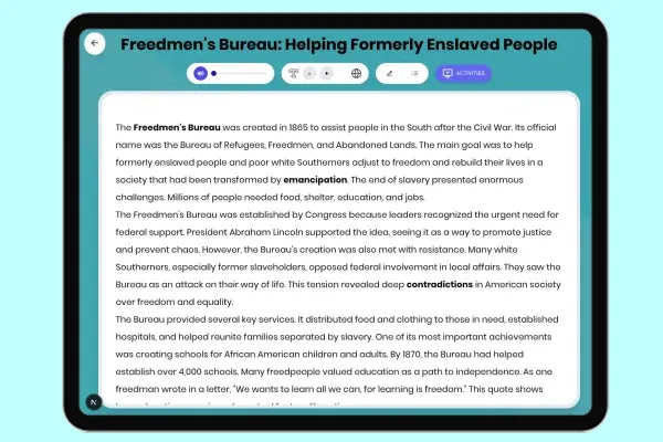 Freedmen's Bureau: Helping Formerly Enslaved People - reading educational content