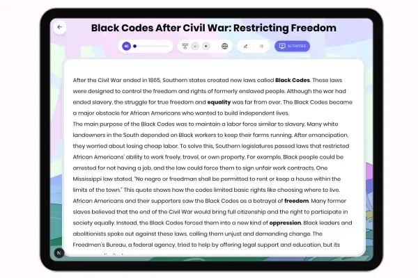 Black Codes After Civil War: Restricting Freedom - reading educational content