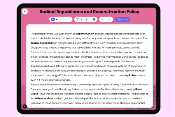 Radical Republicans and Reconstruction Policy - reading educational content