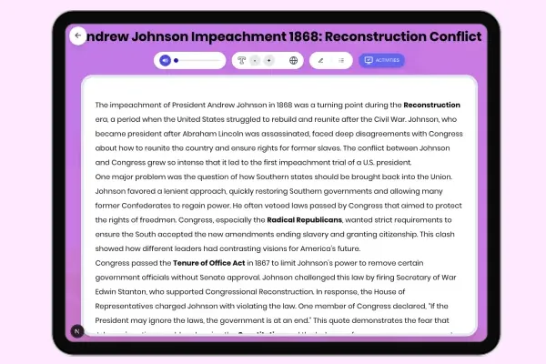 Andrew Johnson Impeachment 1868: Reconstruction Conflict - reading educational content