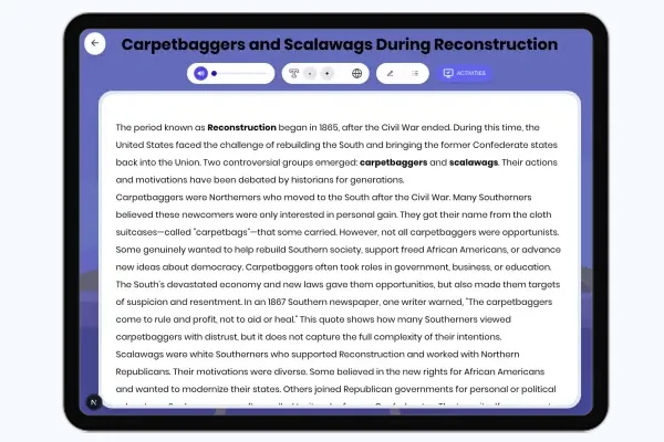 Carpetbaggers and Scalawags During Reconstruction - reading educational content