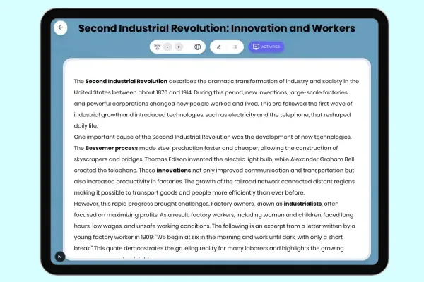 Second Industrial Revolution: Innovation and Workers - reading educational content