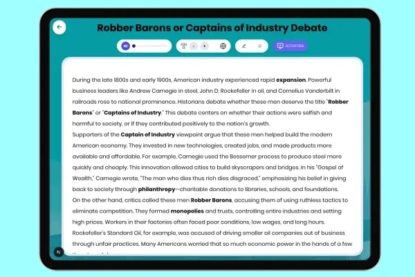 Robber Barons or Captains of Industry Debate - reading educational content
