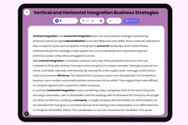 Vertical and Horizontal Integration Business Strategies - reading educational content