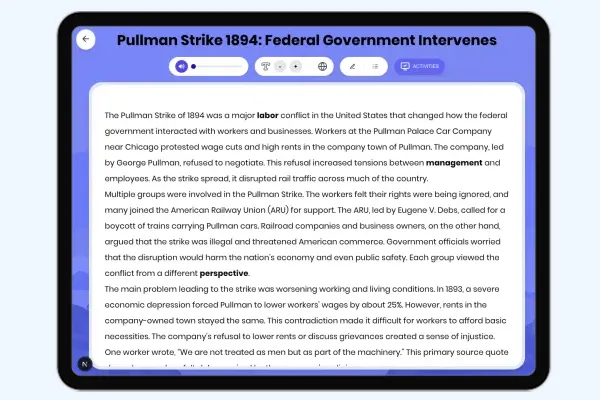 Pullman Strike 1894: Federal Government Intervenes - reading educational content
