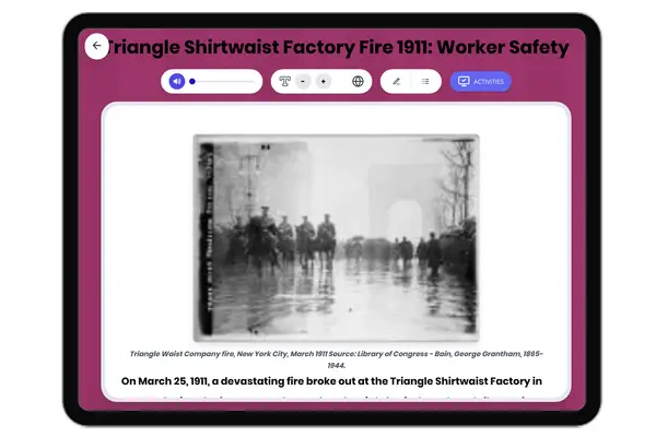 Triangle Shirtwaist Factory Fire 1911: Worker Safety - reading educational content