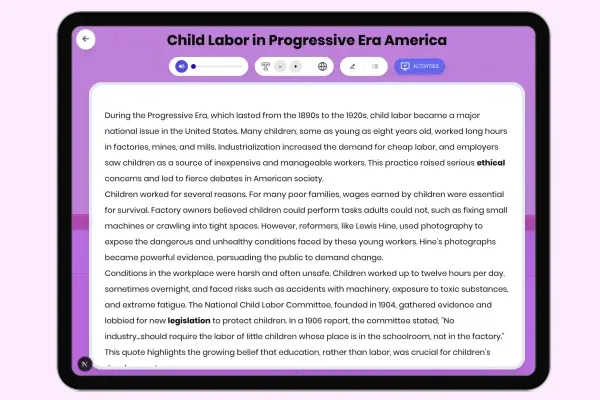 Child Labor in Progressive Era America - reading educational content