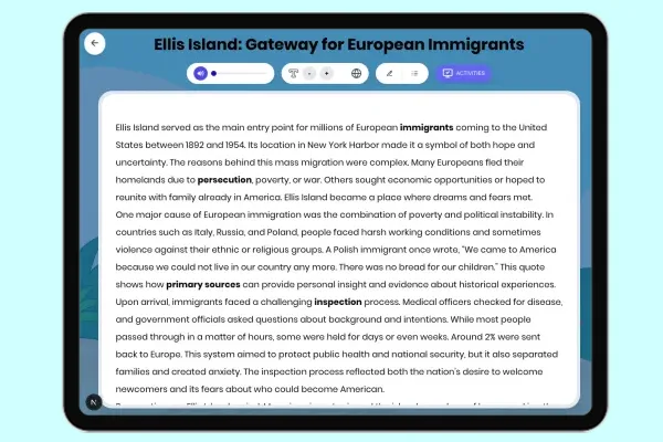 Ellis Island: Gateway for European Immigrants - reading educational content