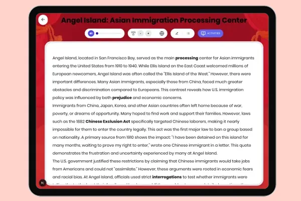 Angel Island: Asian Immigration Processing Center - reading educational content