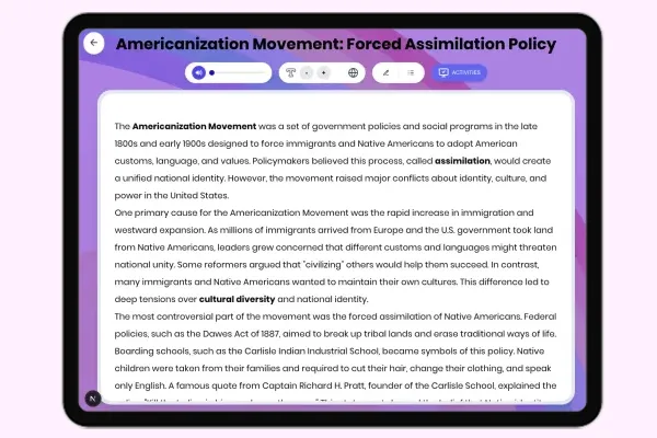 Americanization Movement: Forced Assimilation Policy - reading educational content