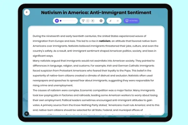 Nativism in America: Anti-Immigrant Sentiment - reading educational content