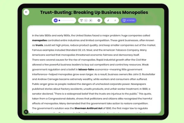 Trust-Busting: Breaking Up Business Monopolies - reading educational content