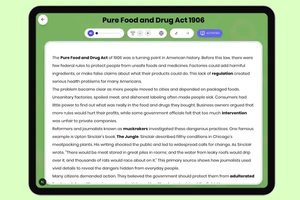 Pure Food and Drug Act 1906 - reading educational content