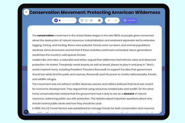 Conservation Movement: Protecting American Wilderness - reading educational content