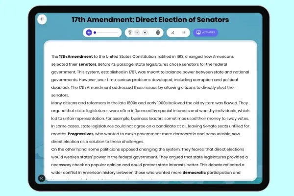 17th Amendment: Direct Election of Senators - reading educational content