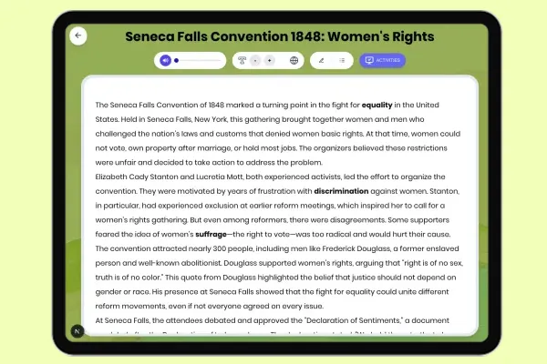 Seneca Falls Convention 1848: Women's Rights - reading educational content