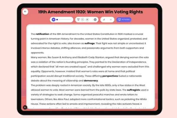 19th Amendment 1920: Women Win Voting Rights - reading educational content