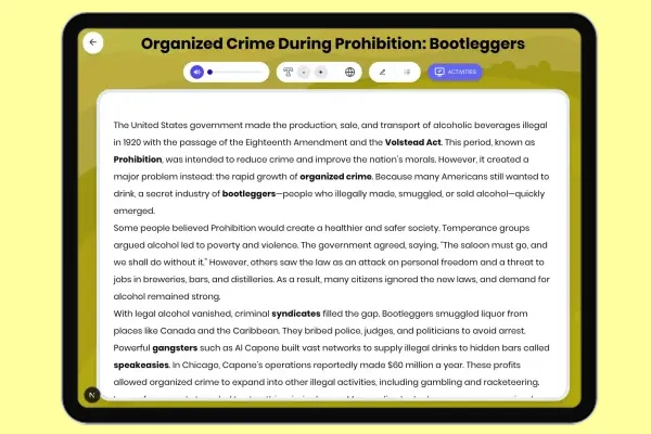 Organized Crime During Prohibition: Bootleggers - reading educational content