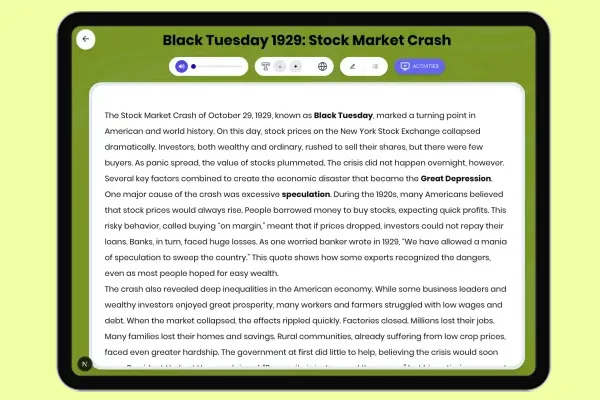 Black Tuesday 1929: Stock Market Crash - reading educational content