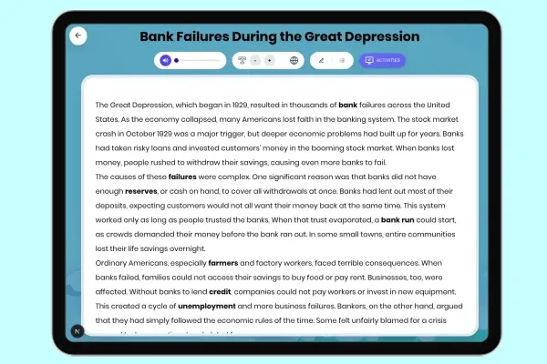 Bank Failures During Great Depression - reading educational content