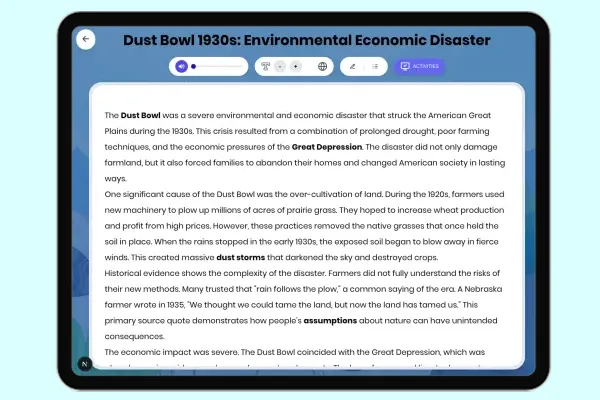 Dust Bowl 1930s: Environmental Economic Disaster - reading educational content
