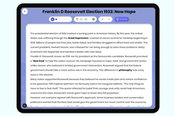 Franklin D Roosevelt Election 1932: New Hope - reading educational content