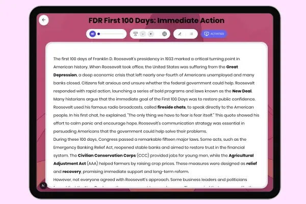 FDR First 100 Days: Immediate Action - reading educational content