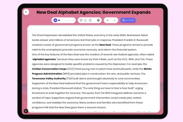 New Deal Alphabet Agencies: Government Expands - reading educational content