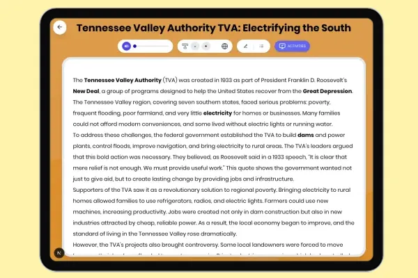 Tennessee Valley Authority TVA: Electrifying the South - reading educational content