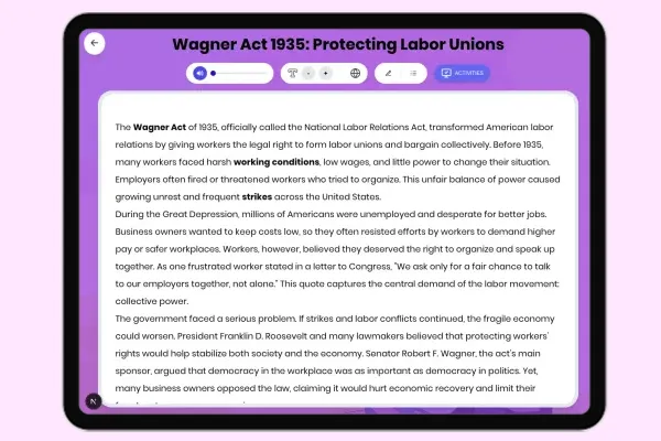 Wagner Act 1935: Protecting Labor Unions - reading educational content