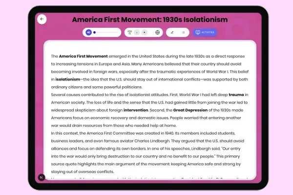 America First Movement: 1930s Isolationism - reading educational content