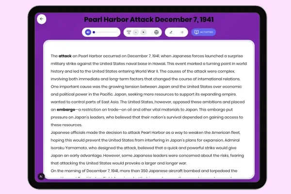 Pearl Harbor Attack December 7 1941 - reading educational content