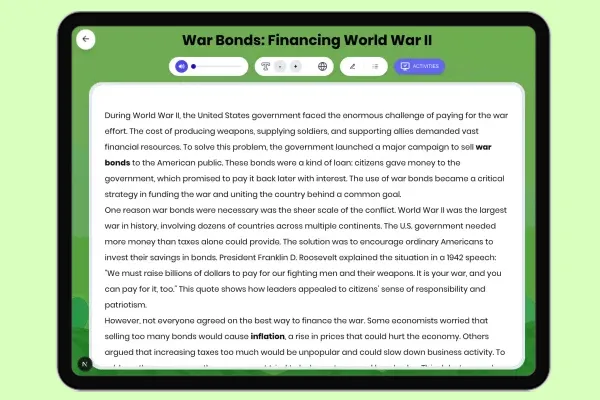 War Bonds: Financing World War II - reading educational content