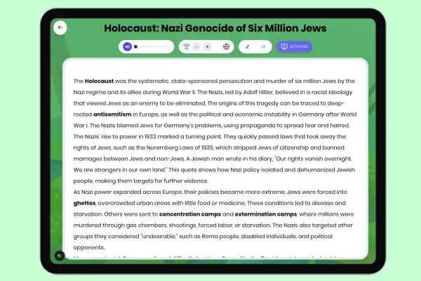 Holocaust: Nazi Genocide of Six Million Jews - reading educational content