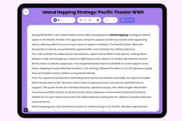Island Hopping Strategy: Pacific Theater WWII - reading educational content