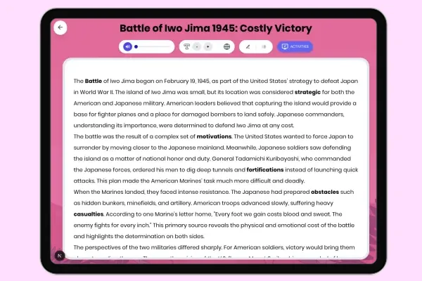 Battle of Iwo Jima 1945: Costly Victory - reading educational content