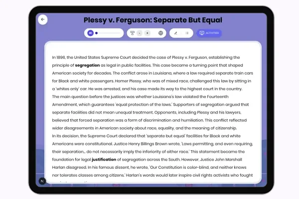 Plessy v. Ferguson: Separate But Equal - reading educational content