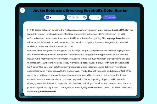 Jackie Robinson: Breaking Baseball's Color Barrier - reading educational content