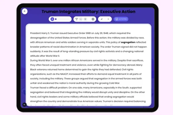 Truman Integrates Military: Executive Action - reading educational content