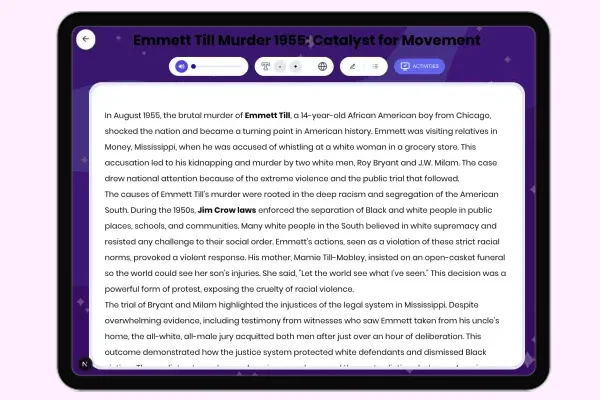 Emmett Till Murder 1955: Catalyst for Movement - reading educational content