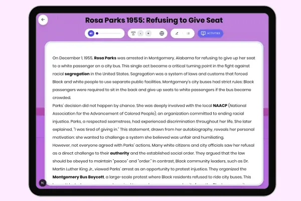 Rosa Parks 1955: Refusing to Give Seat - reading educational content