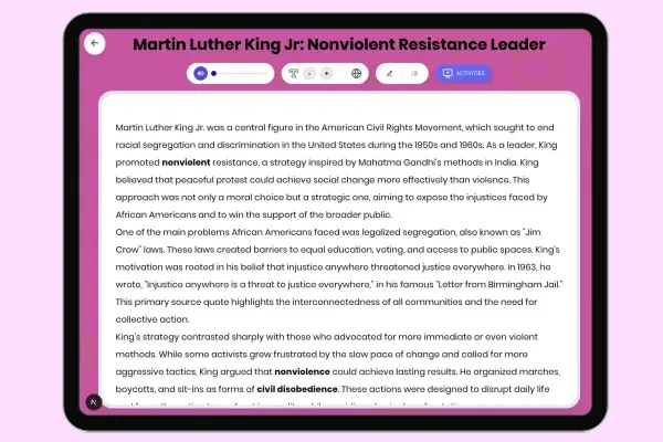 Martin Luther King Jr: Nonviolent Resistance Leader - reading educational content
