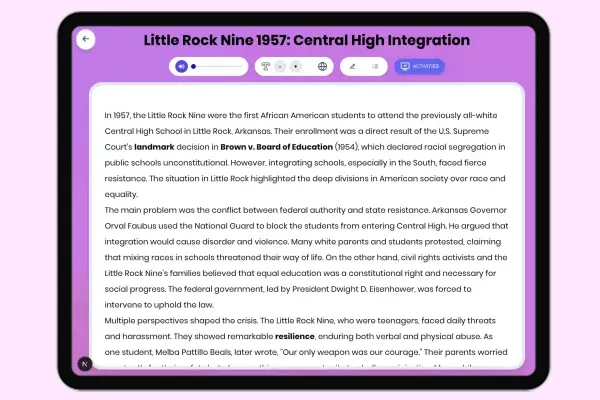 Little Rock Nine 1957: Central High Integration - reading educational content