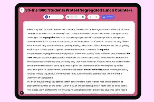 Sit-Ins 1960: Students Protest Segregated Lunch Counters - reading educational content