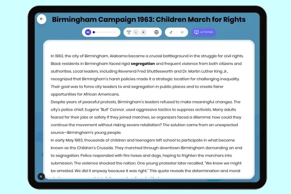 Birmingham Campaign 1963: Children March for Rights - reading educational content
