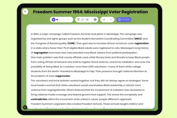 Freedom Summer 1964: Mississippi Voter Registration - reading educational content