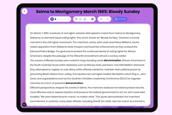 Selma to Montgomery March 1965: Bloody Sunday - reading educational content
