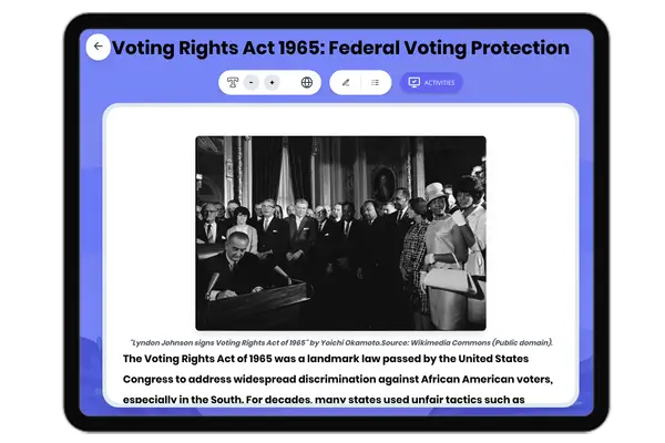 Voting Rights Act 1965 - reading educational content
